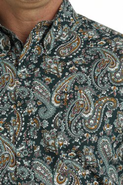 Cinch Mens Modern Fit Paisley Print Button-Down Western Shirt - Green
