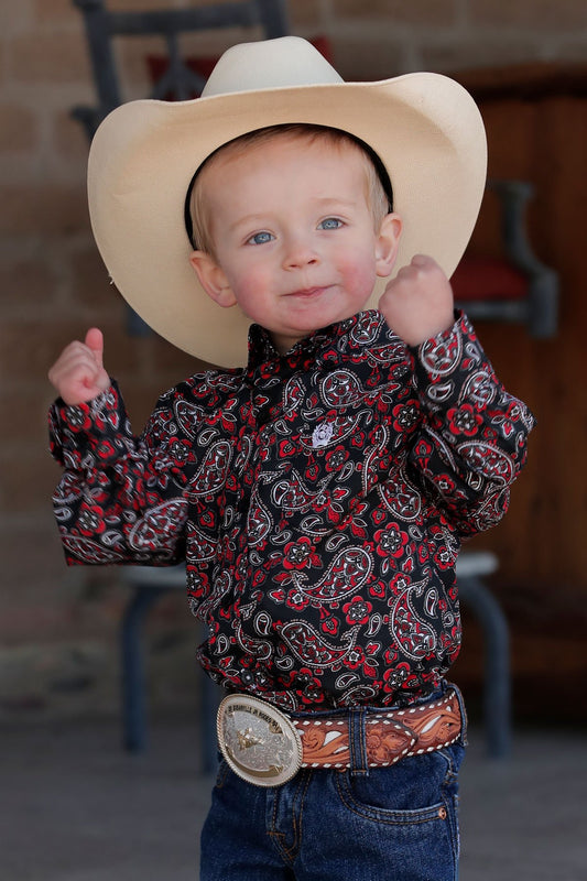 Infant Cinch Match Dad Paisley Print Button-Down Western Shirt - Black/Red - MTW7062339