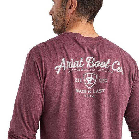 Ariat Boot Co. Mens Long Sleeve T-Shirt - Heather Burgundy