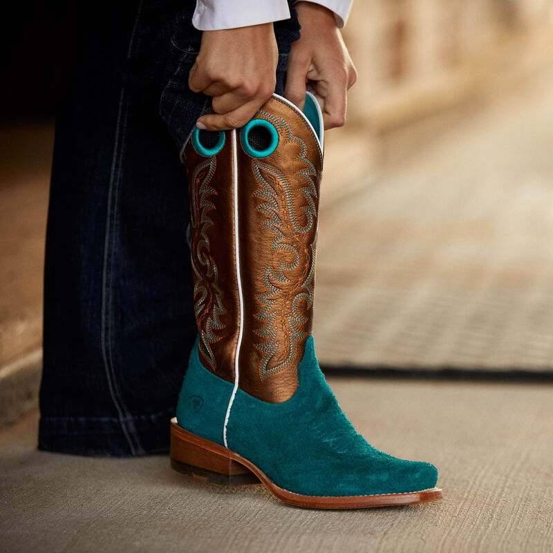 ARIAT WOMEN'S FUTURITY BOON WESTERN BOOTS | ANCIENT TURQUOISE ROUGHOUT / GILDED MOCHA