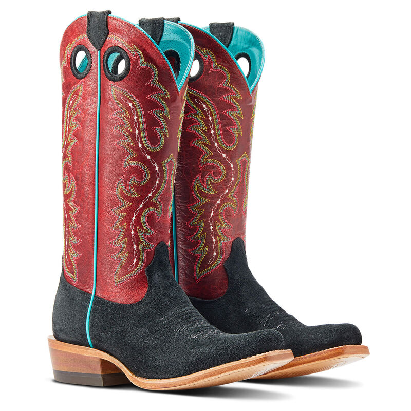 ARIAT WOMENS FUTURITY BOON WESTERN BOOTS | BLACK ROUGHOUT / CRIMSON