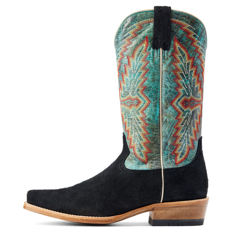 ARIAT MEN'S FUTURITY SHOWMAN WESTERN BOOTS | BLACK ROUGHOUT / ROARING TURQUOISE #10044498