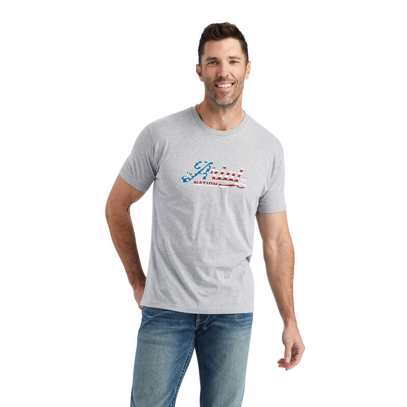 Ariat Nation Mens American Flag Graphic T-Shirt - Heather Grey