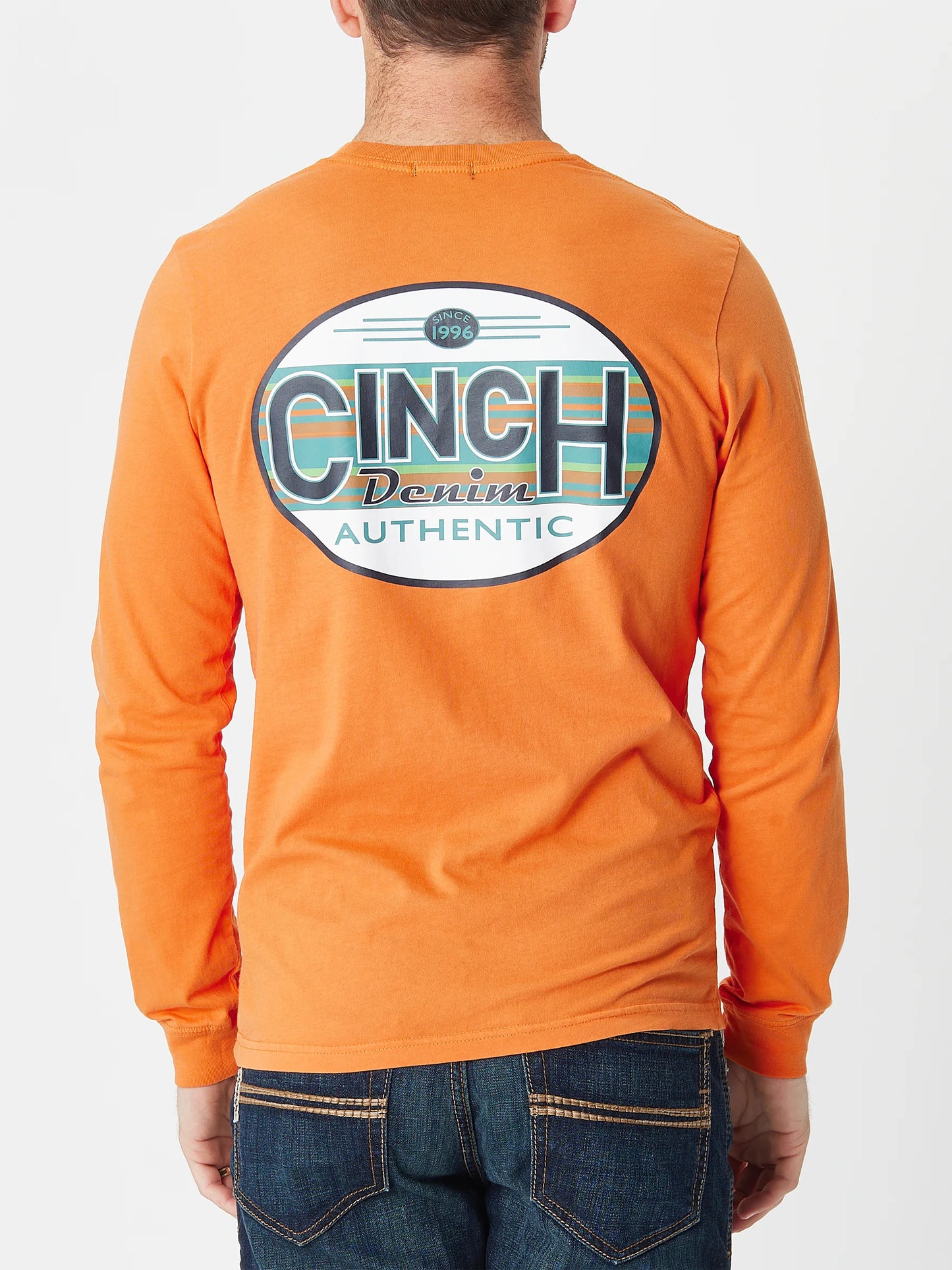 CINCH MEN'S ORANGE WITH CREAM AND GREEN LOGO GRAPHIC LONG SLEEVE T-SHIRT