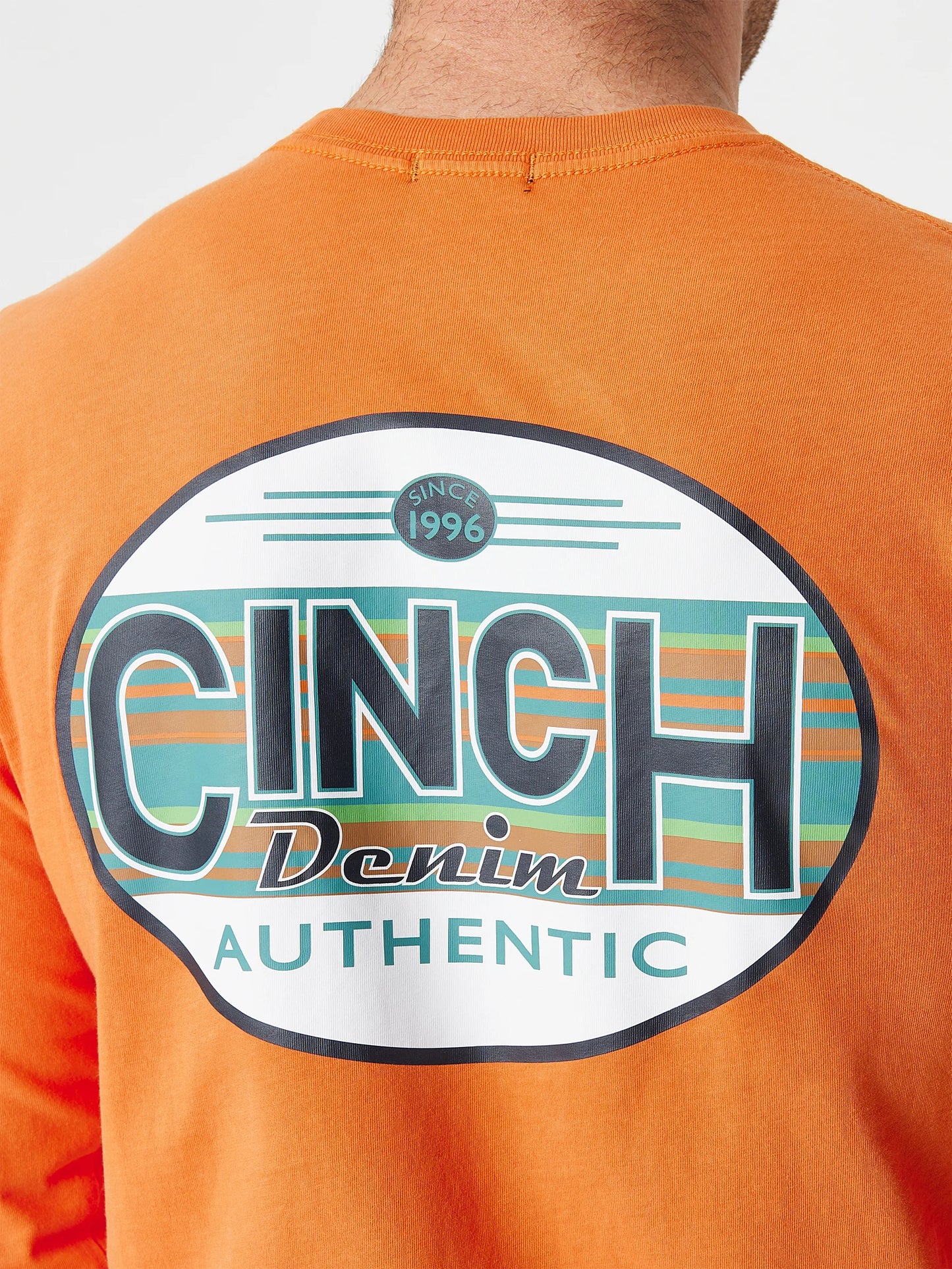 CINCH MEN'S ORANGE WITH CREAM AND GREEN LOGO GRAPHIC LONG SLEEVE T-SHIRT