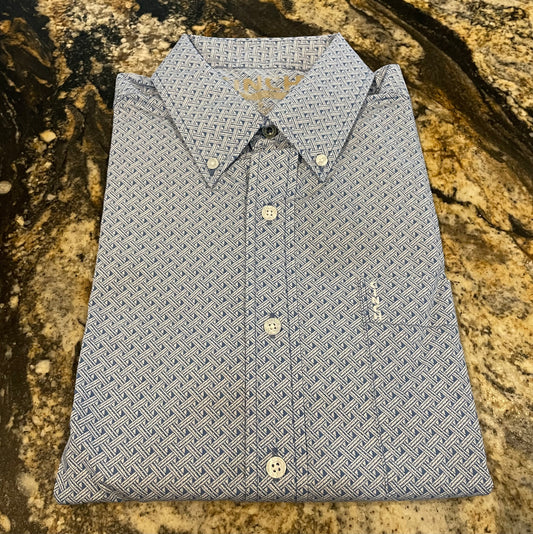 Cinch Mens Blue Print Button-Down Shirt