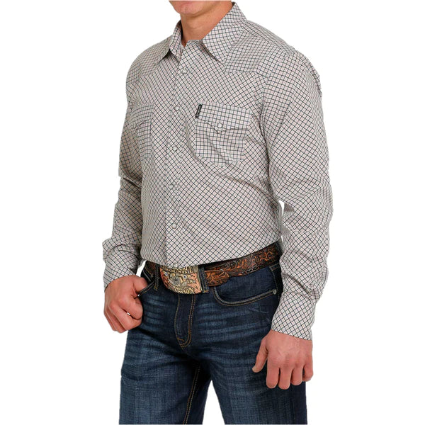 Cinch Mens Modern Fit Plaid Print Snap Button-Down Shirt - Grey MTW1303062