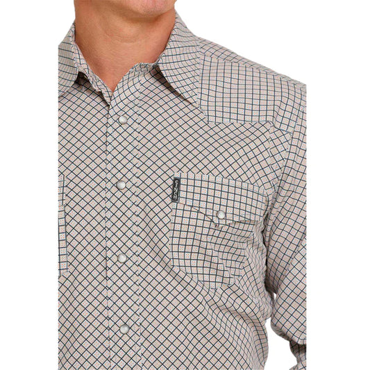 Cinch Mens Modern Fit Plaid Print Snap Button-Down Shirt - Grey MTW1303062