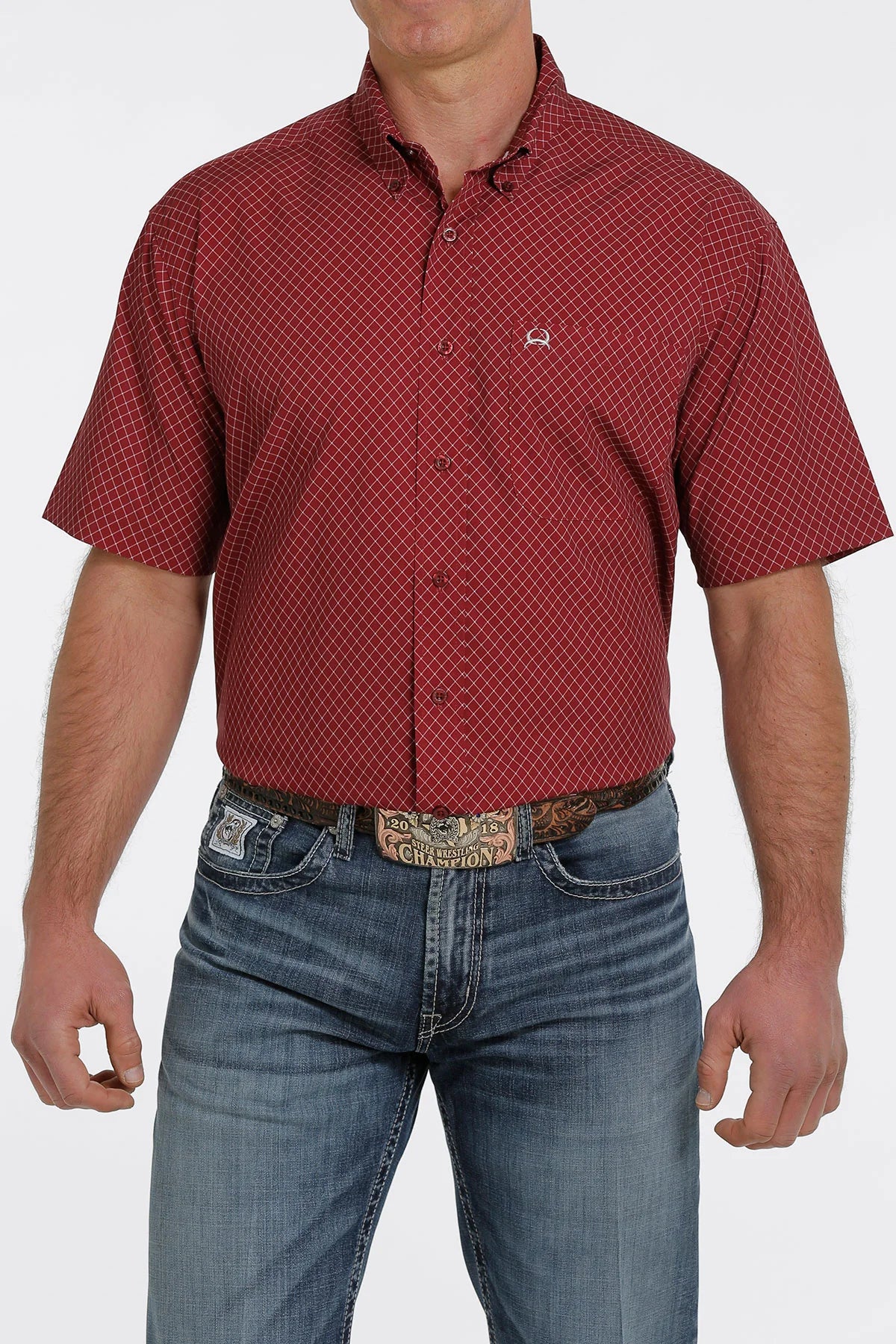 Cinch Mens ArenaFlex Short Sleeve Button-Down Shirt - Burgundy MTW1704095