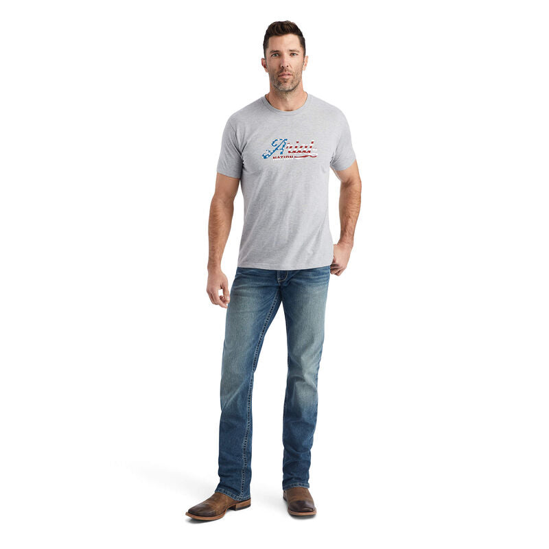 Ariat Nation Mens American Flag Graphic T-Shirt - Heather Grey