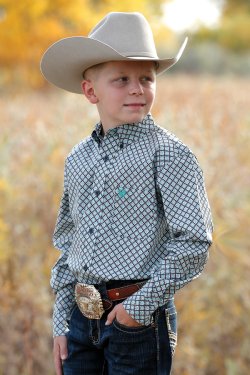 BOYS BUTTON DOWN WESTERN SHIRT CHARCOAL/ TURQUOISE