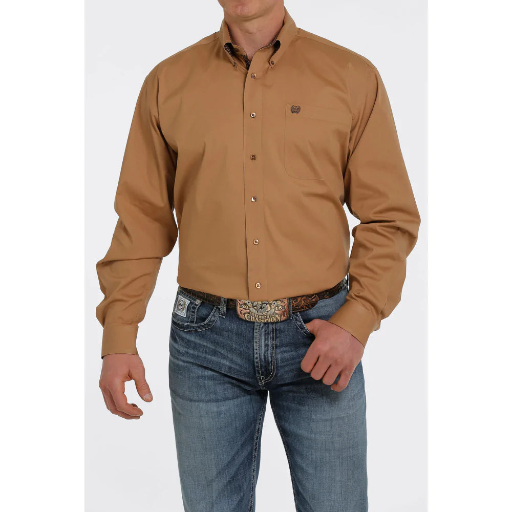 MEN'S SOLID BROWN BUTTON DOWN