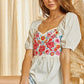 FLORAL EMBROIDERED BABYDOLL TOP
