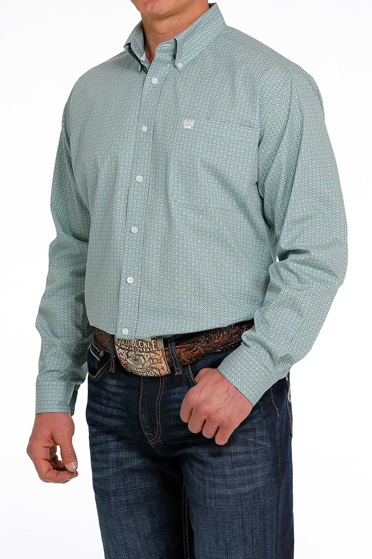 CINCH LIGHT BLUE PRINTED L/S BUTTON DOWN