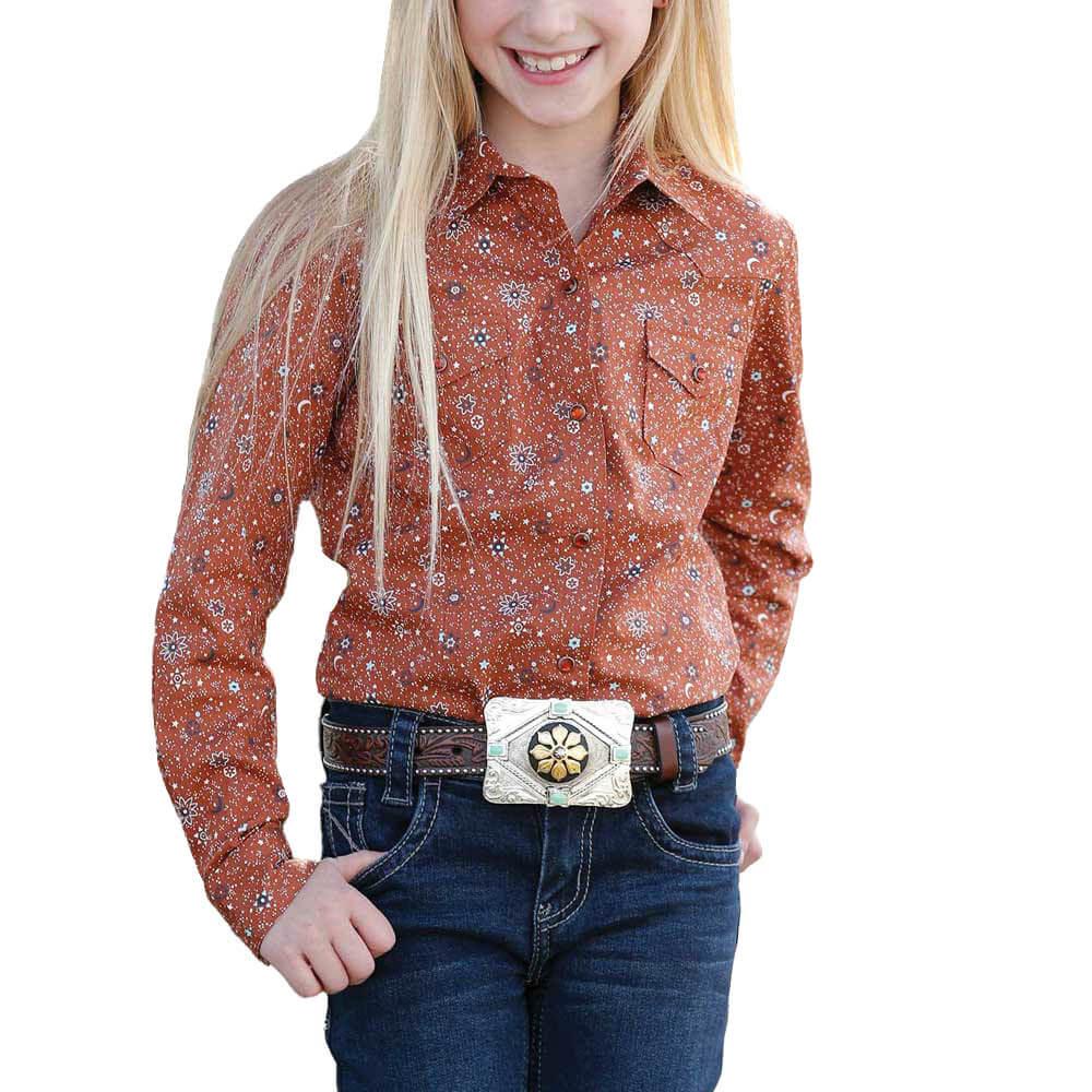 Girl's Copper Western Print Shirt