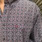 CINCH MEN'S ARENAFLEX LIGHT GREY & RED GEOMETRIC PRINT LONG SLEEVE SHIRT
