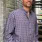 CINCH MEN'S ARENAFLEX LIGHT GREY & RED GEOMETRIC PRINT LONG SLEEVE SHIRT