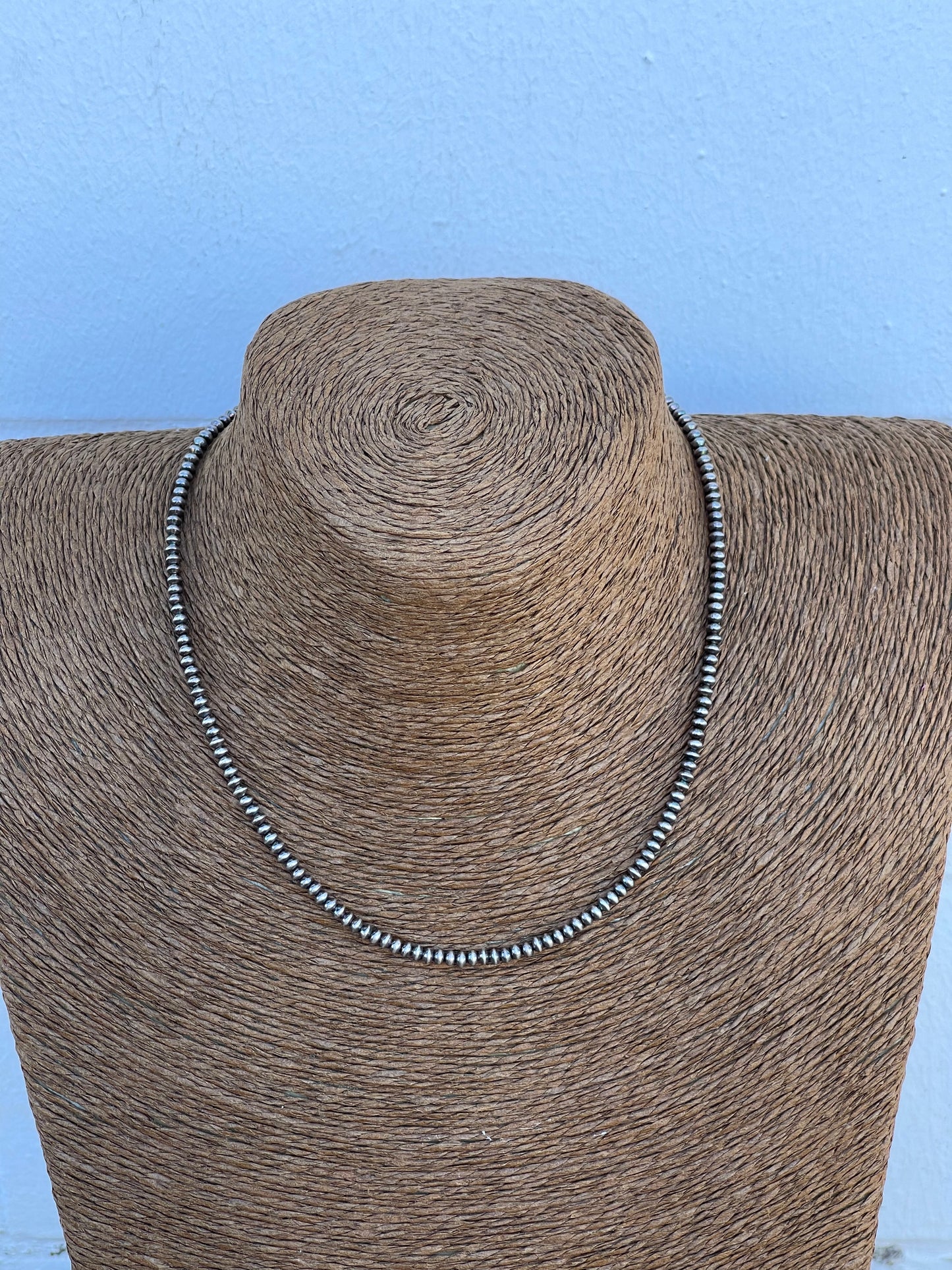 Sterling Silver Navajo Pearl 2mm Oxidize Bead Necklace