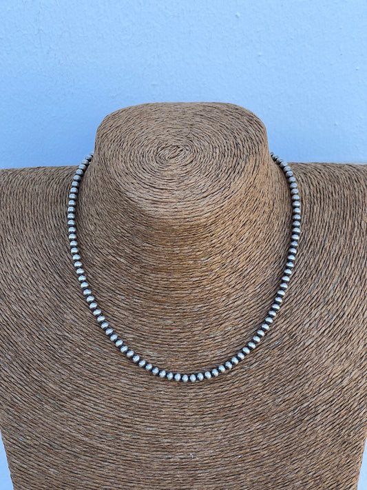 Sterling Silver Navajo Pearl 4mm Oxidize Bead Necklace