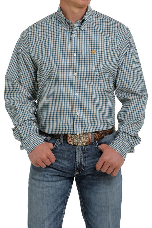 MEN'S LONG SLEEVE PLAID BUTTON DOWN IN TEAL