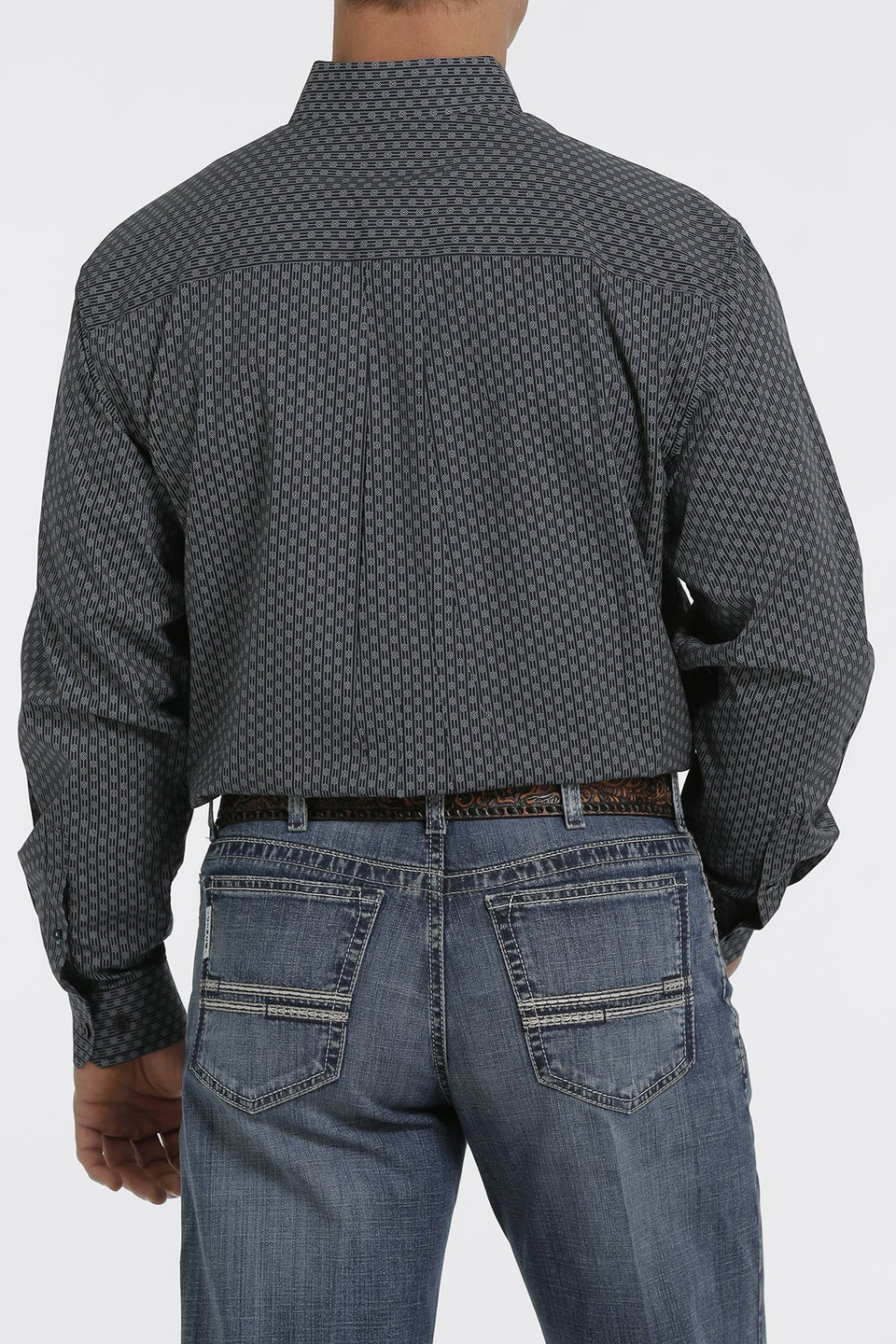 MEN'S CINCH GEOMETRIC PRINT BUTTON DOWN LONG SLEEVE SHIRT - NAVY