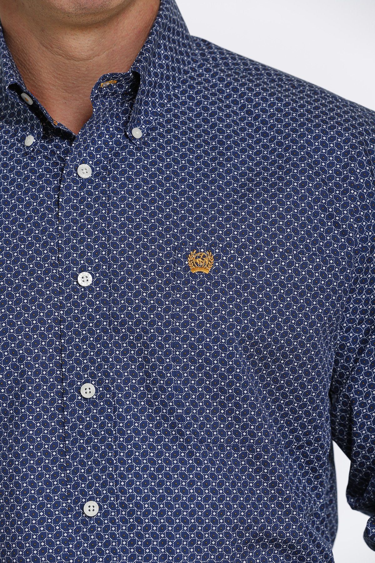 MEN'S GEOMETRIC PRINT BUTTON-DOWN WESTERN SHIRT - ROYAL BLUE