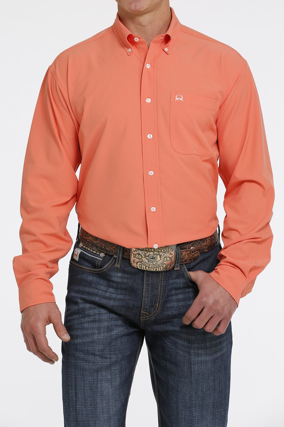Cinch Mens ArenaFlex Long Sleeve Button-Down Shirt - Coral MTW1862015