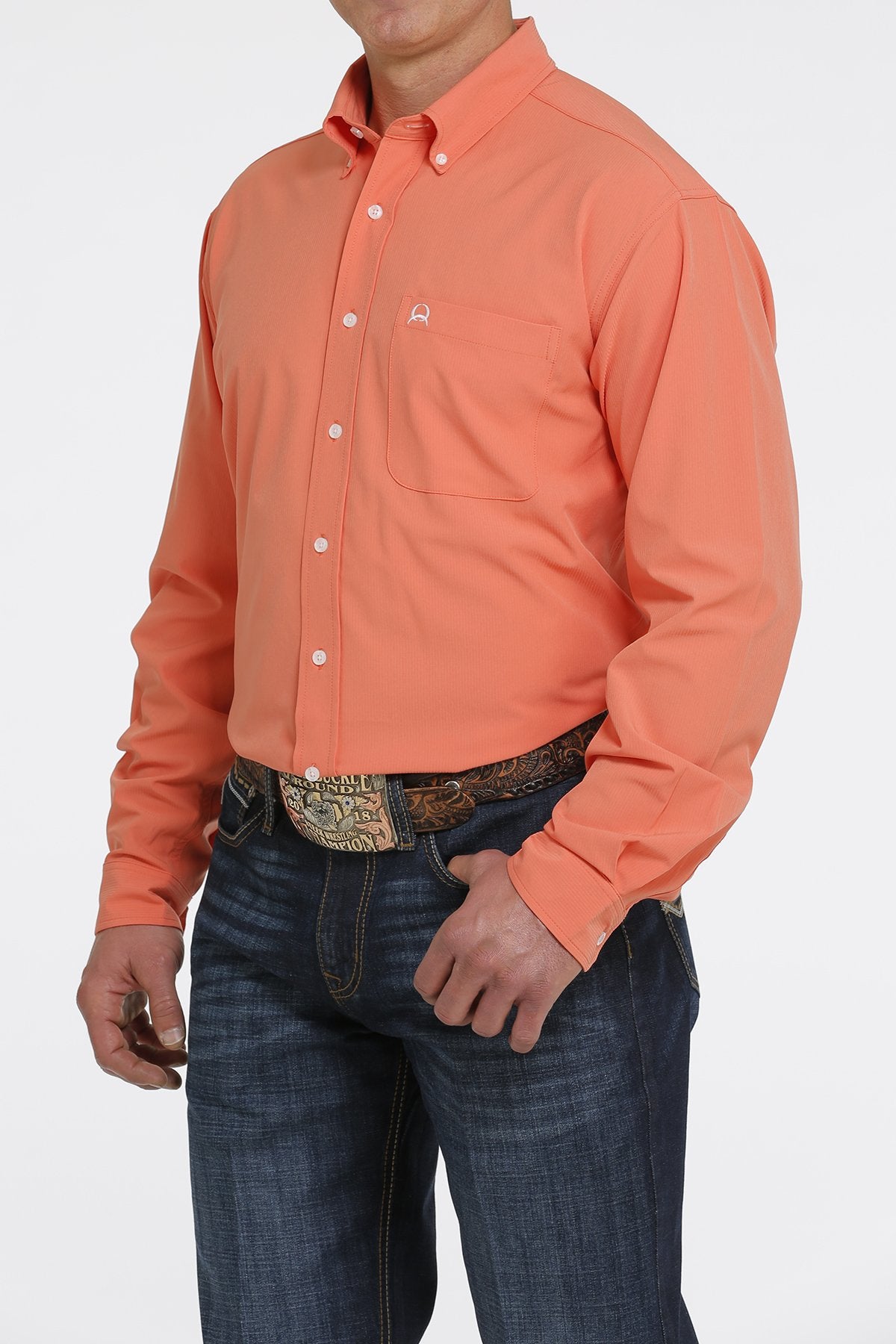 Cinch Mens ArenaFlex Long Sleeve Button-Down Shirt - Coral MTW1862015